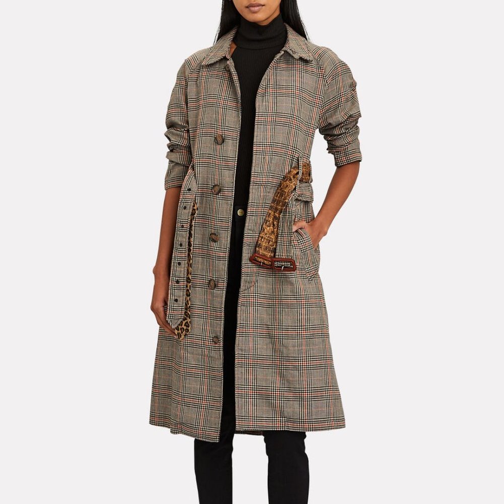 R13 Double-Belted Plaid Trench Coat